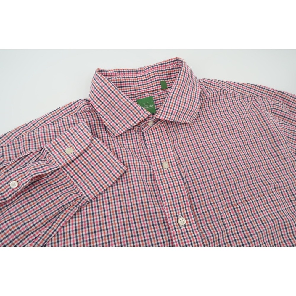 Sid Mashburn Mens Large Pink Checks Button Front Long‎ Sleeve Dress Shirt